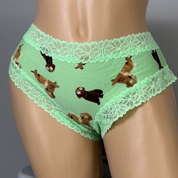 Victoria's Secret Other - Victoria's Secret PINK Lace Trim Cheekster Panty Panties Size XXL Green Puppies